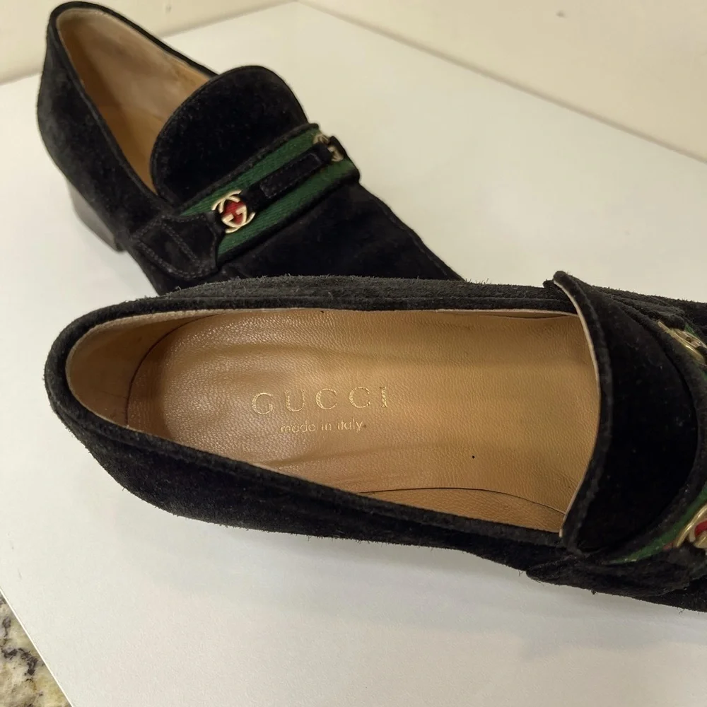 GUCCI GG Horsebit Web loafers black suede preppy  LOGO VTG designer school - Picture 8 of 13